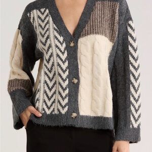 Bobeau Patchwork Cardigan NWOT Size S